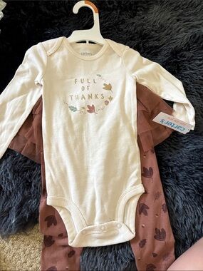 Carter's Cream Long-Sleeve One-Piece with Autumn Leaf Print